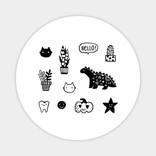 Funny set with cat, dino, pumpkin, tooth, star, plant, cacti Magnet